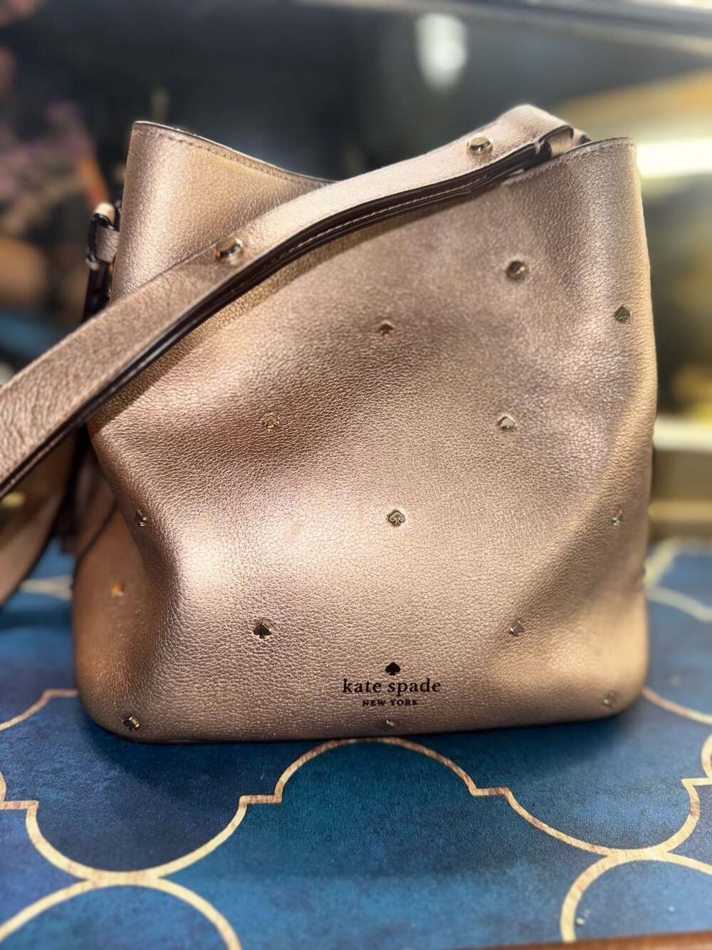 Kate Spade New York Marti Studded Bucket Bag Pebble Leather Metallic Gold